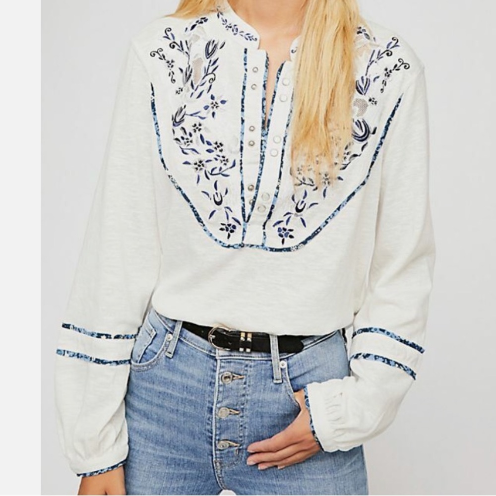 NWOT FREE PEOPLE SUNDANCE KID WESTERN HENLEY TOP size XS